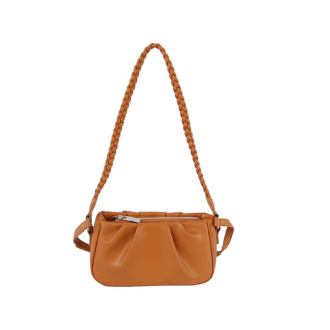 Soft leather scrunch shoulder bag with woven strap – Handbag Factory