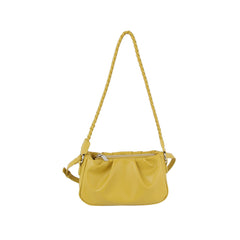 Soft leather scrunch shoulder bag with woven strap