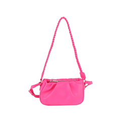 Soft leather scrunch shoulder bag with woven strap