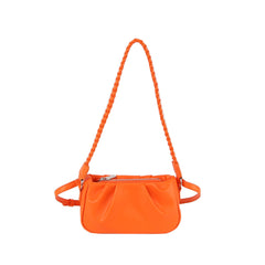 Soft leather scrunch shoulder bag with woven strap