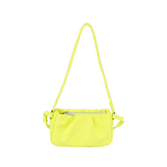 Soft leather scrunch shoulder bag with woven strap