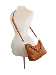 Puffy leather chain point handle shoulder bag