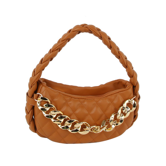 Braided handle chain point leather hobo bag