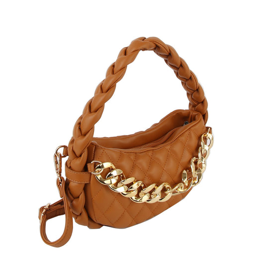 Braided handle chain point leather hobo bag