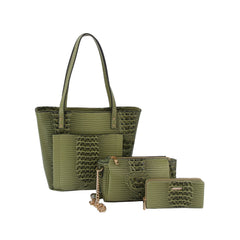 3 in 1 crocodile texture tote, crossbody and purse set