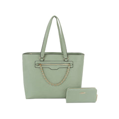 2 in 1 chain linked tote bag and wallet set