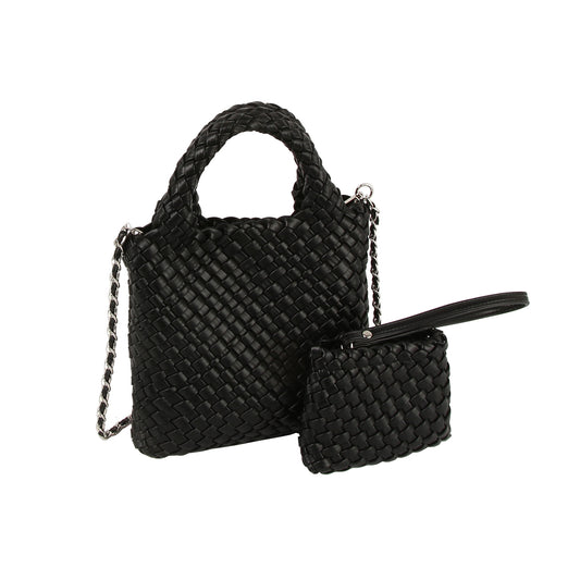 Woven Mini Handle Tote with Matching Pouch