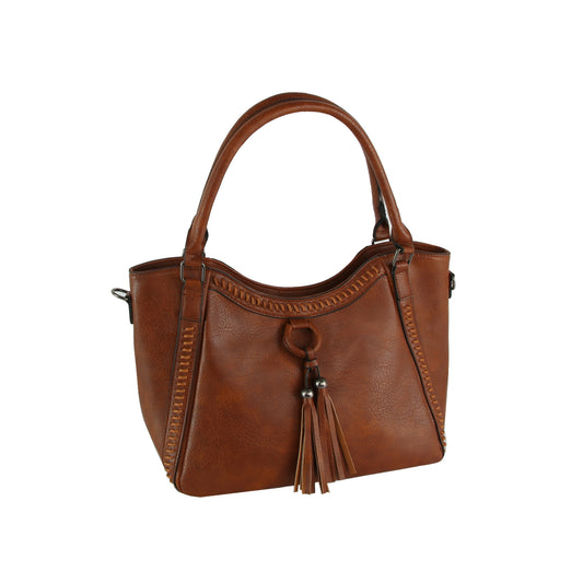 Whipstitch Tassel Bead Accented Shoulder Tote