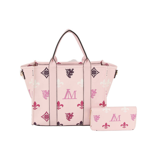 2 in 1 monogram pattern top handle tote with matching purse set