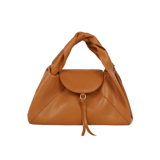 Twisted Handle Faux Leather Satchel Bag