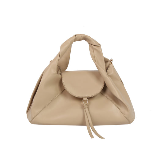 Twisted Handle Faux Leather Satchel Bag