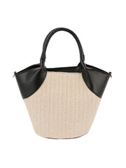 Travel Straw Tote with Leather Accent detail