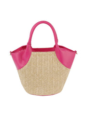 Travel Straw Tote with Leather Accent detail