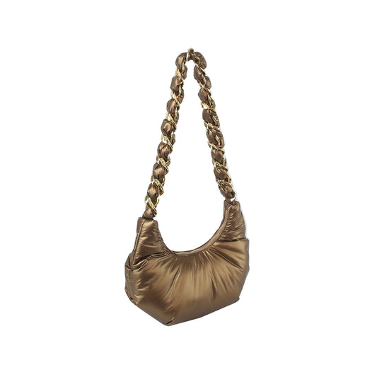 Puffy Chain Hobo Crossbody Bag with Metallic Shine