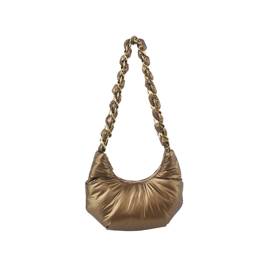 Puffy Chain Hobo Crossbody Bag with Metallic Shine