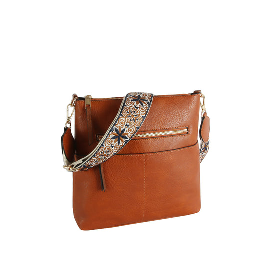 Guitar Strap Leather Front Zipper Crossbody Bag