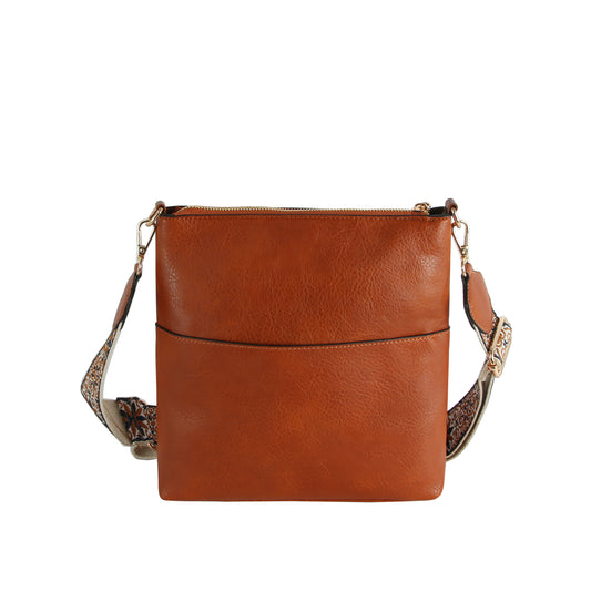 Guitar Strap Leather Front Zipper Crossbody Bag
