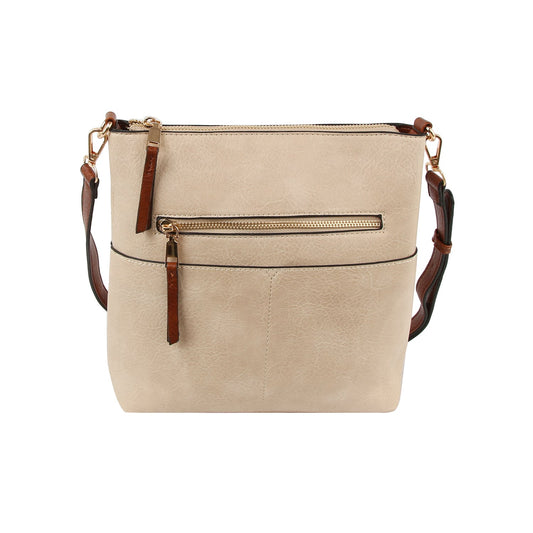 Daily leather front zipper crossbody bag