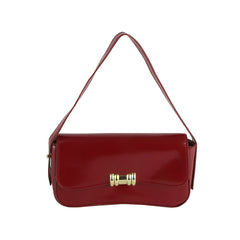 Metal Accent Vegan Leather Shoulder Bag