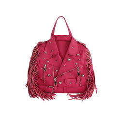 Studded Fringe Motorcycle Jacket Backpack