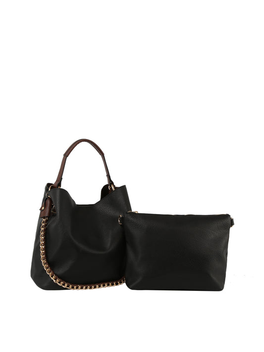Chain Accent 2-in-1 Pebbled Shoulder Tote and Pouch Set