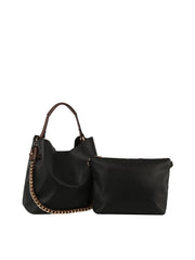 Chain Accent 2-in-1 Pebbled Shoulder Tote and Pouch Set