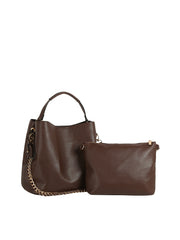 Chain Accent 2-in-1 Pebbled Shoulder Tote and Pouch Set