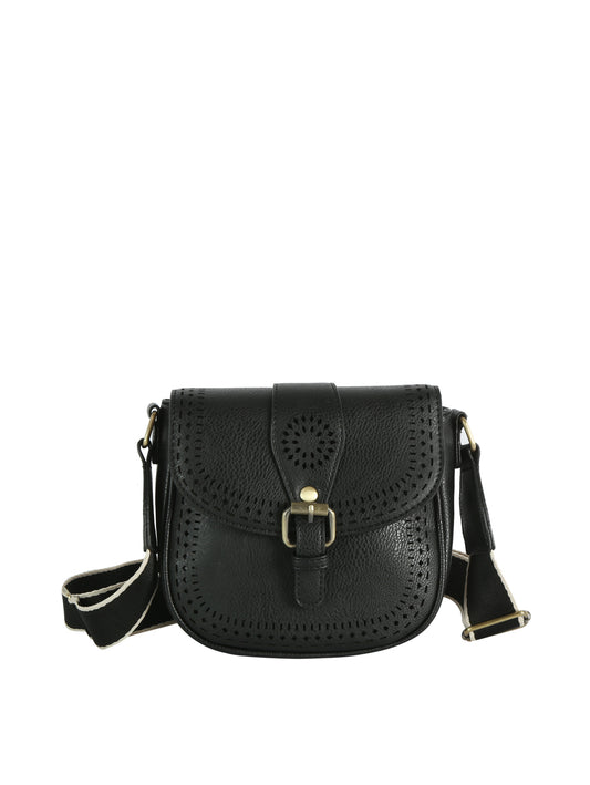 Perforated Flap Crossbody Saddle Bag