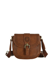 Perforated Flap Crossbody Saddle Bag