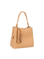 Braided Handle Tassel Pebbled Boxy Tote