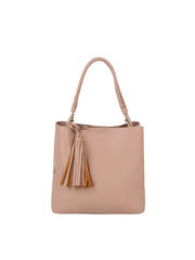 Braided Handle Tassel Pebbled Boxy Tote