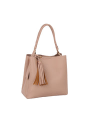 Braided Handle Tassel Pebbled Boxy Tote