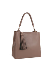 Braided Handle Tassel Pebbled Boxy Tote