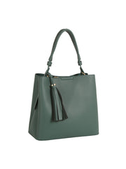 Braided Handle Tassel Pebbled Boxy Tote