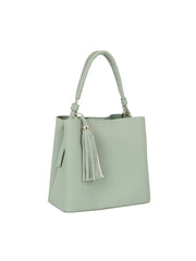 Braided Handle Tassel Pebbled Boxy Tote