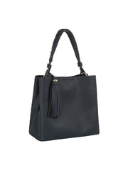 Braided Handle Tassel Pebbled Boxy Tote