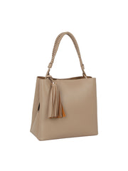 Braided Handle Tassel Pebbled Boxy Tote
