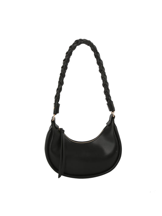 Braided Handle Crescent Shoulder Bag