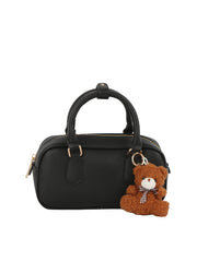 Compact Boxy Shoulder Bag with Cute Teddy Charm