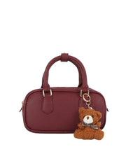 Compact Boxy Shoulder Bag with Cute Teddy Charm