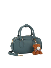 Compact Boxy Shoulder Bag with Cute Teddy Charm