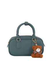 Compact Boxy Shoulder Bag with Cute Teddy Charm