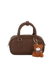 Compact Boxy Shoulder Bag with Cute Teddy Charm