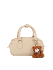Compact Boxy Shoulder Bag with Cute Teddy Charm