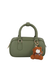 Compact Boxy Shoulder Bag with Cute Teddy Charm