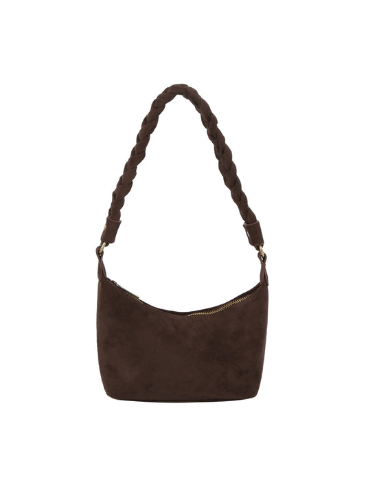 Braided Handle Suede Shoulder Bag