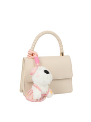 Braided Handle Mini Flap Satchel with Dog Charm
