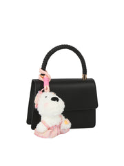 Braided Handle Mini Flap Satchel with Dog Charm