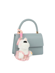Braided Handle Mini Flap Satchel with Dog Charm