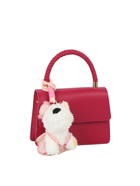 Braided Handle Mini Flap Satchel with Dog Charm